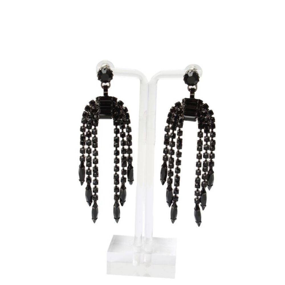 Elizabeth Cole Womens Silver Tone Black Crystal Meredith Chandelier Earrings NWT
